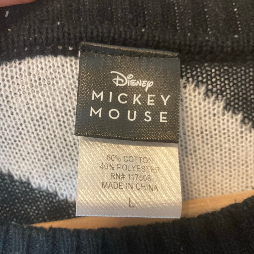 Disney Mickey Mouse Black White Checkerboard Plaid Cotton Knit Sweater Large - Picture 3 of 6